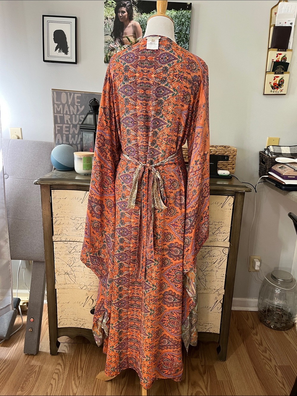EARTHBOUND REVERSIBLE KIMONO SLEEVE WRAP PAISLEY MULTICOLORED DRESS SIZE LARGE - Picture 12 of 16